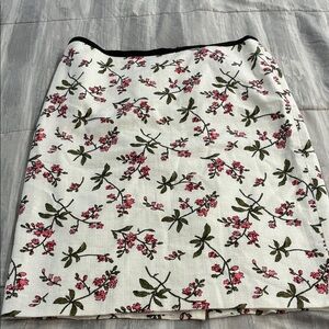 Floral Print White Midi Skirt with Pink Blossoms back zipper-